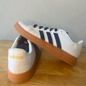 Adidas Grand Court White and Blue Sneakers with Orange Sole- 2 Youth